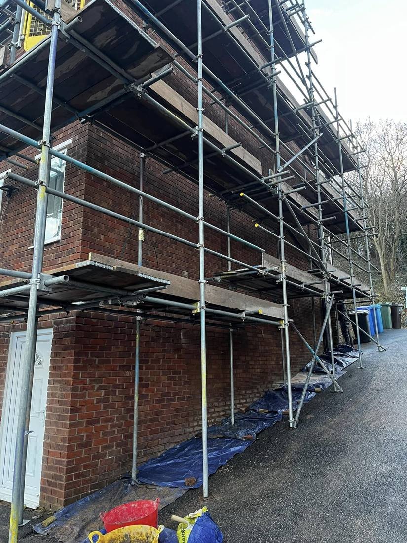 Scaffolding up for roof work